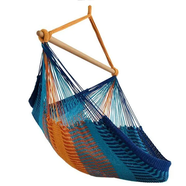 MacaMex MacaMex Vela Hängestuhl, Netz-Hängesessel aus Baumwolle, Breeze-blau-orange, – Produktbild 1 von 3