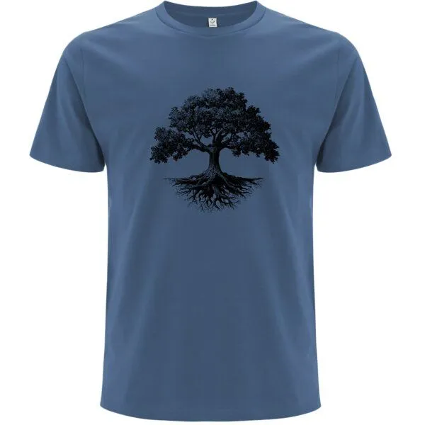 Spreecult Spreecult Baum - Bio und Fair - Männer Unisex T-Shirt - Baumwurzel, Blau, – Produktbild 1 von 2