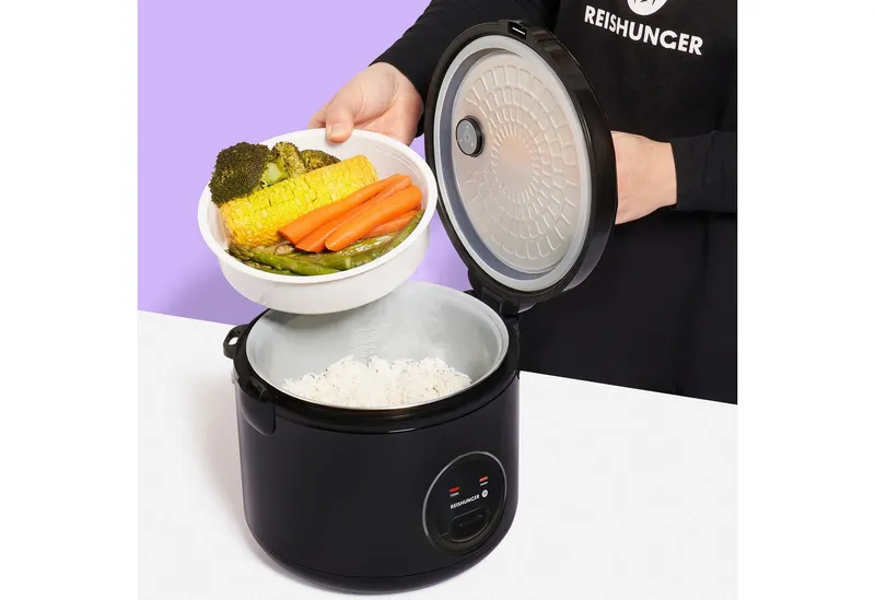 Reishunger Reishunger Reiskocher Groß – 1,8 L – mit Keramikbeschichtung – bis zu 10 Portionen, 700,00 W, Mit Dampfgarfunktion & Warmhaltefunktion, Schwarz, – Produktbild 3 von 5