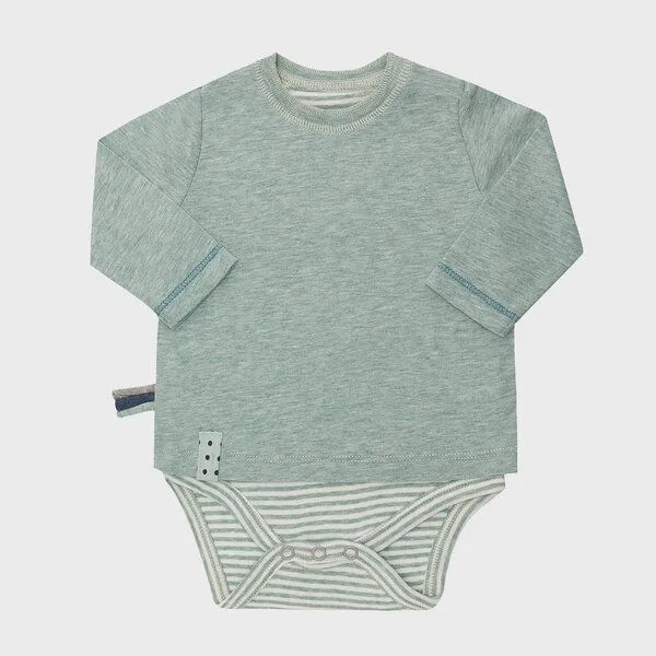 OrganicEra Baby Langarm T-shirt Body 'OrganicEra' aus Bio Baumwolle, Aqua melange (grün), – Produktbild 3 von 4