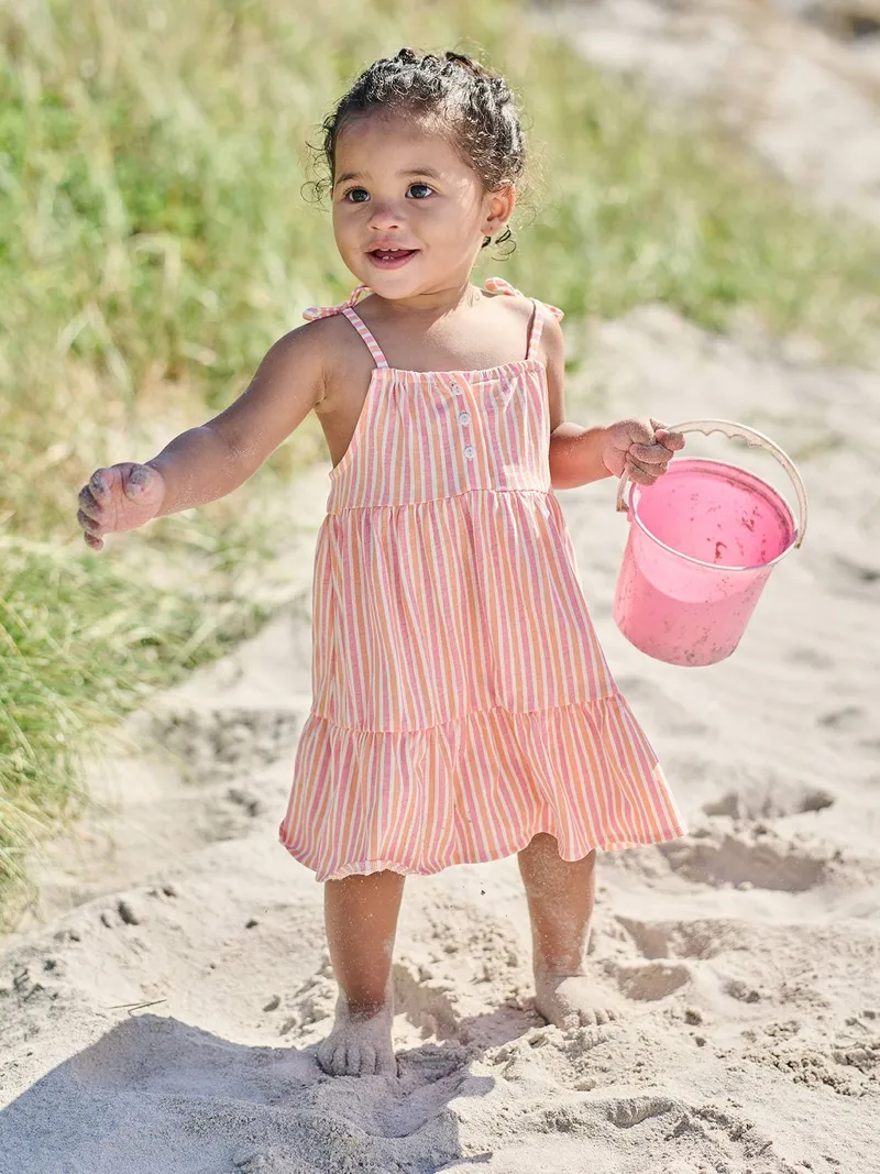 Vertbaudet Baby Trägerkleid mit Schleifen, Rosa gestreift, – Produktbild 2 von 4