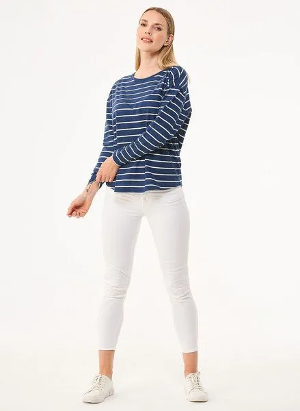 ORGANICATION ORGANICATION Gestreiftes Longsleeve T-Shirt aus Bio-Baumwolle und Leinen, Blau(navy), – Produktbild 2 von 4