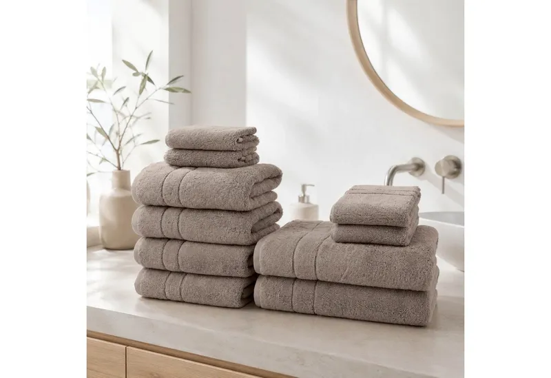 OTTO home Handtuch Set Inga, 3 Qualitäten, Duschtücher, Handtücher, Gästetücher, Seiftücher, Walkfrottier (10-St), Handtücher mit feiner Bordüre, 100% Baumwolle, Grau, – Produktbild 3 von 8