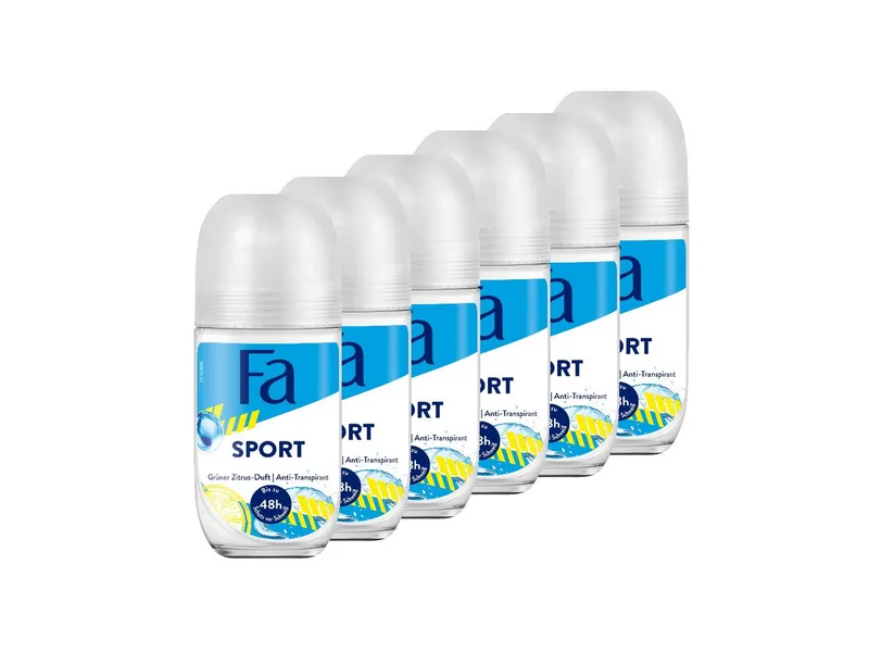 Fa Fa Deo-Roller Roll-on Sport, 6x 50ml, Vorratspack, 6-tlg., Dermatologisch getestet, Vegane Formel, keine Deo-Rückstände – Produktbild 1 von 3