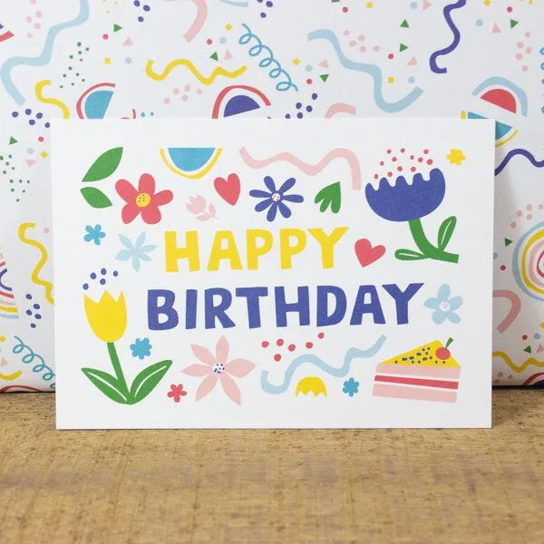 Bow & Hummingbird Bow & Hummingbird Postkarte Happy Birthday (Flowers) – Produktbild 1 von 2