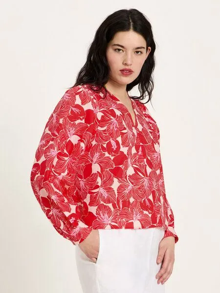 LANIUS LANIUS Bluse mit Kräuseln (GOTS) aus Bio-Baumwolle, Print bloom red, – Produktbild 1 von 4