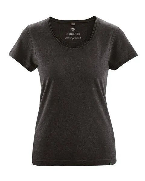HempAge HempAge Damen T-Shirt mit Rollsaum Hanf/Bio-Baumwolle, Black, – Produktbild 1 von 4