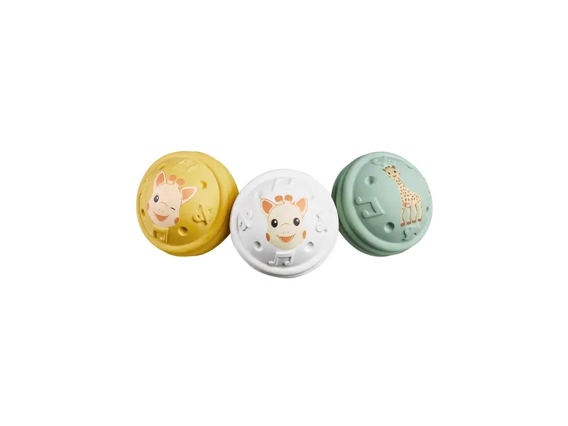 Sophie la Girafe Sophie la Girafe 3 musikalische Bälle Babyspielzeug aus Naturkautschuk ab 3 Mon., Durchmesser Ball 5,5 cm, Mehrfarbig, – Produktbild 2 von 2