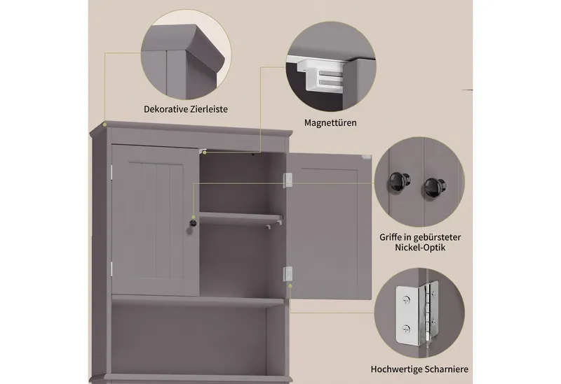 Blishom Badregal WC-Regal über Toilette, Badezimmerschrank mit Verstellbarem Regalboden, Badregal Platzsparend mit Offenem Fach, 167 x 60 x 23 cm, Grau, – Produktbild 4 von 5