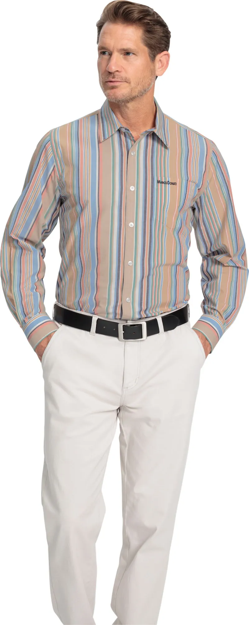 marco donati Langarmhemd camel-beige-gestreift, Camel-beige-gestreift, – Produktbild 2 von 2
