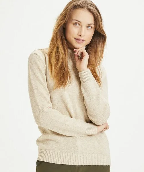 KnowledgeCotton Apparel KnowledgeCotton Apparel Strickpullover - MYRTHE Lambswool High Neck - aus Bio-Lammwolle, Natur (light feather grey), – Produktbild 1 von 4