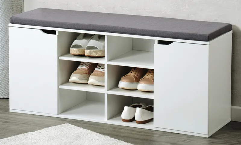 Kesper KESPER Schuhschrank mit Sitzkissen weiß 103 x 48 x 30,5 cm, Grau, – Produktbild 2 von 2