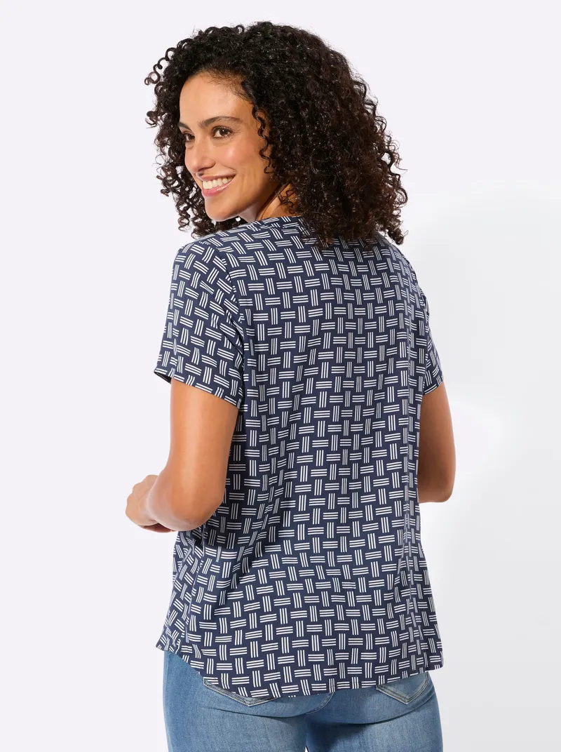 Witt Druckbluse marine-ecru-bedruckt, Marine-ecru-bedruckt, – Produktbild 1 von 2
