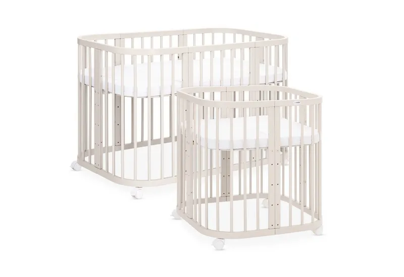 Waldin Waldin Babybett 7in1 mitwachsend, Beistellbett, Matratze, Rollen, Beige, – Produktbild 3 von 8