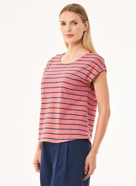 ORGANICATION ORGANICATION Gestreiftes T-Shirt aus Bio-Baumwolle und Leinen, Rose(desert rose), – Produktbild 3 von 4