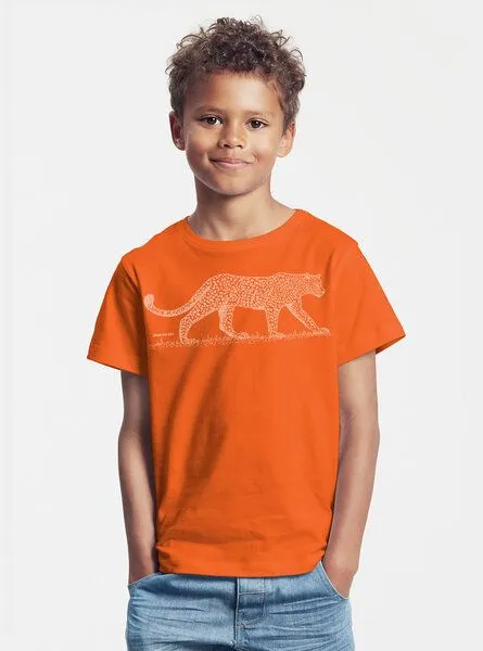 Peaces.bio - handbedruckte Biomode Peaces.bio - handbedruckte Biomode Bio-Kinder T-Shirt Leopard, Orange, – Produktbild 2 von 3