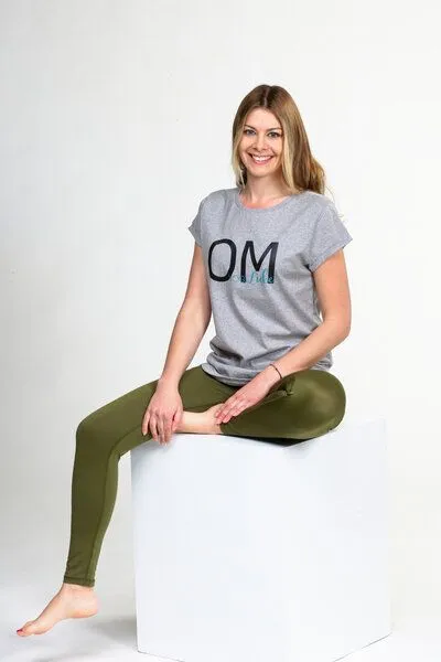 YogiLiebe YogiLiebe Yoga OM Shirt kurzarm - Bio-Baumwolle, Grau, – Produktbild 1 von 4