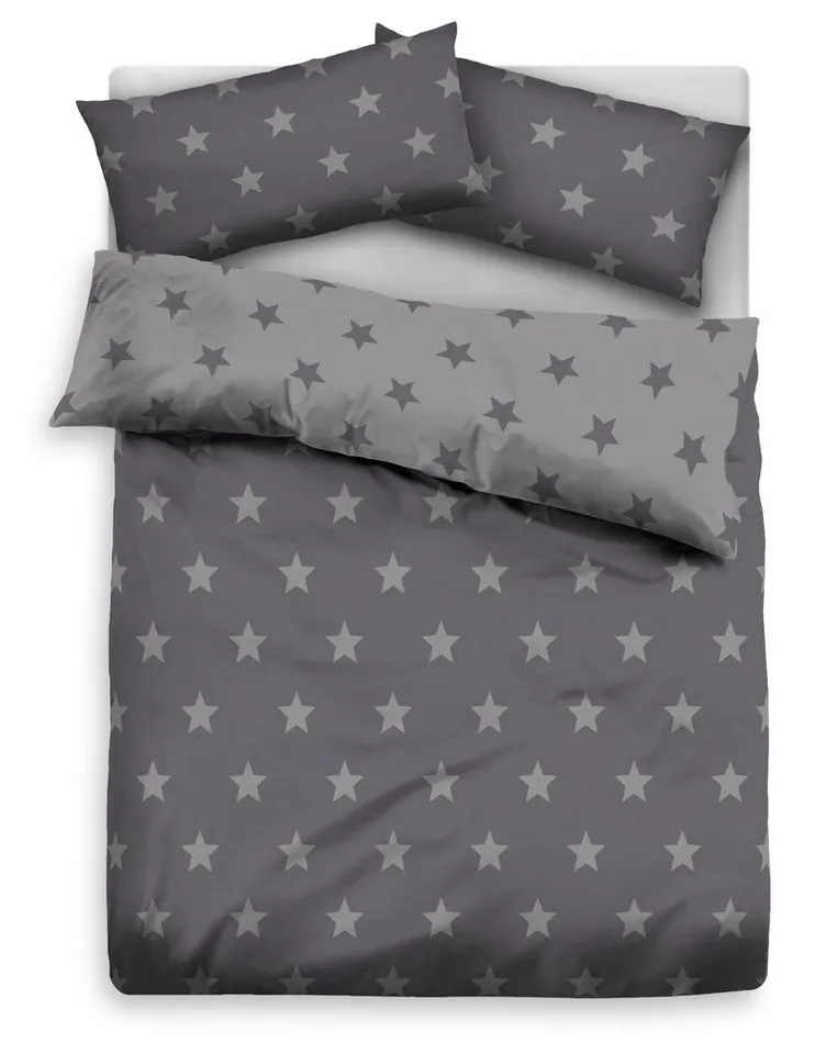 OTTO home Wendebettwäsche STELLA, Biber, 2 teilig, Bettwäsche mit Sternen, Weihnachten, Winter, Grau, – Produktbild 6 von 7