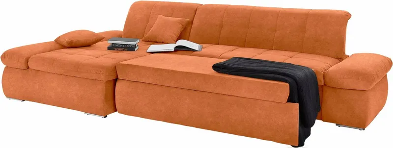 DOMO collection Ecksofa NMORIC XXL, 300x172x80cm, viel Platz, bequem, L-Form, wahlweise mit Bettfunktion und Armlehnverstellung, Orange, – Produktbild 8 von 8