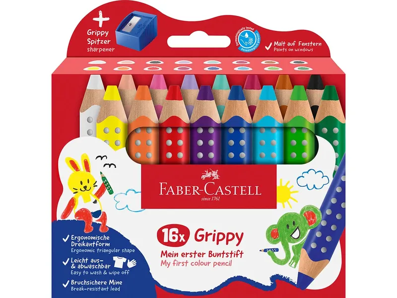 Faber-Castell Faber-Castell 16er-Set Buntstifte "Grippy" mit Spitzer – Produktbild 1 von 1