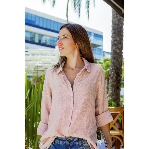 Hutch&Putch Hutch&Putch Musselin Oversize Bluse - Klassische Bluse - Langarmbluse aus 100% Bio-Baumwolle, Blush, – Produktbild 1 von 2