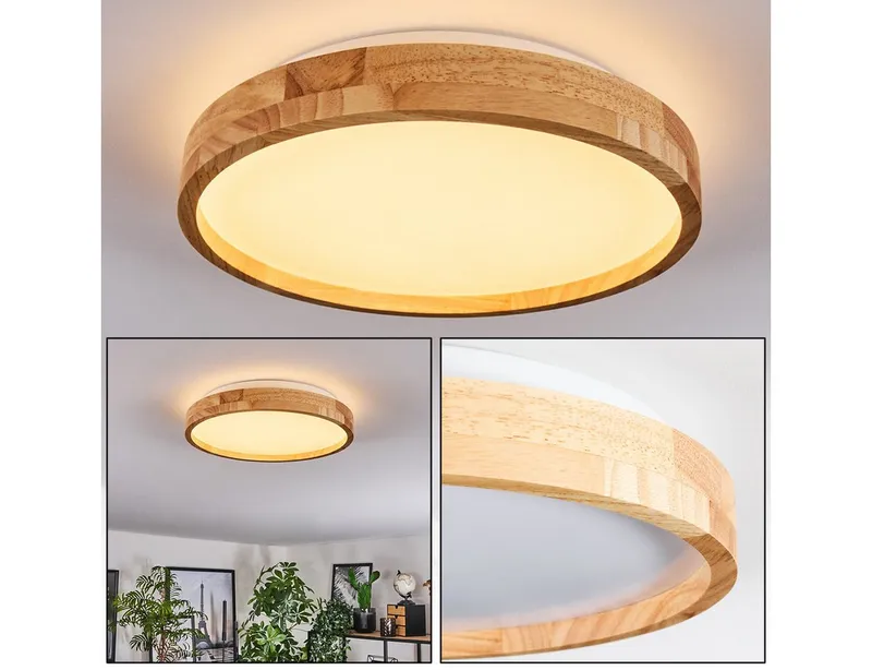 hofstein Deckenleuchte moderne Deckenlampe aus Metall/Bambus/Kunststoff in Weiß/Natur, LED wechselbar, 3000 Kelvin, Leuchte im angesagten Boho-Design (29, 5cm), 1700 Lumen, LED 16 W, Beige|weiß, – Produktbild 1 von 5