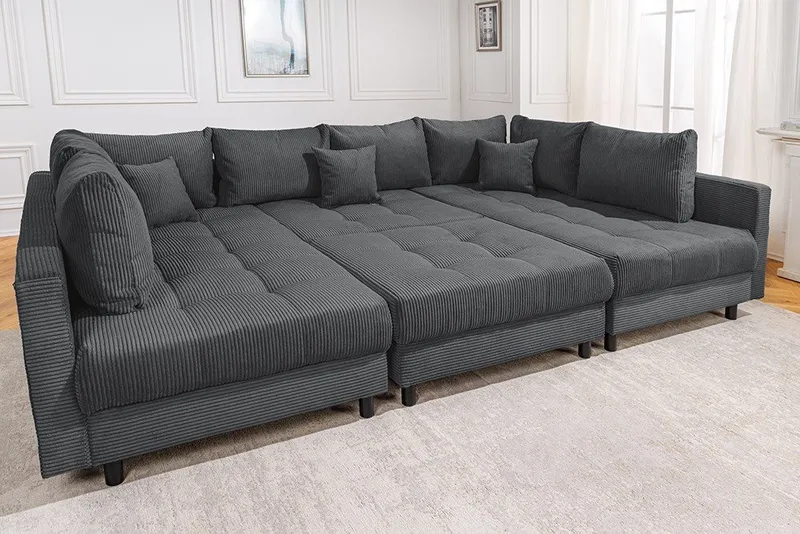 riess-ambiente Wohnlandschaft KENT 305cm anthrazit/schwarz - inkl. Hocker, U-Form, FSC-zertifiziert, Einzelartikel 1 Teile, Ecksofa · Wohnzimmer · mit Federkern · Cord-Bezug · Modern Design, Schwarz, – Produktbild 5 von 5