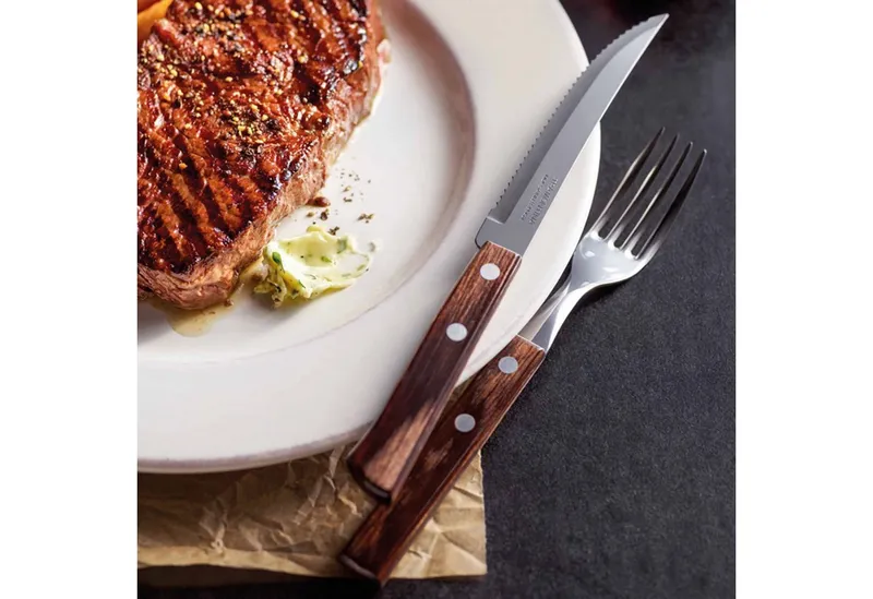 Tramontina Steakbesteck STEAK-/PIZZA Besteck, 6 Personen, Rostfrei, Spülmaschinenfest (12-tlg), 6 Personen, Edelstahl, FSC-zertifiziert, Echtholzgriff, rostfreier Edelstahl, Ergonomisch, Braun, – Produktbild 4 von 5