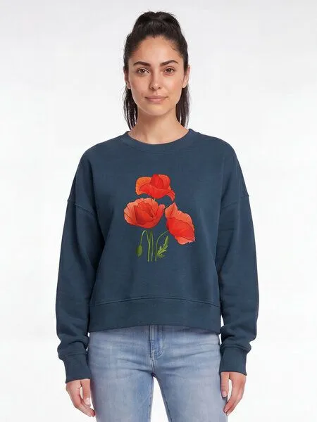 watapparel watapparel Sweatshirt Frauen Poppy Flowers, Deep teal, – Produktbild 2 von 2