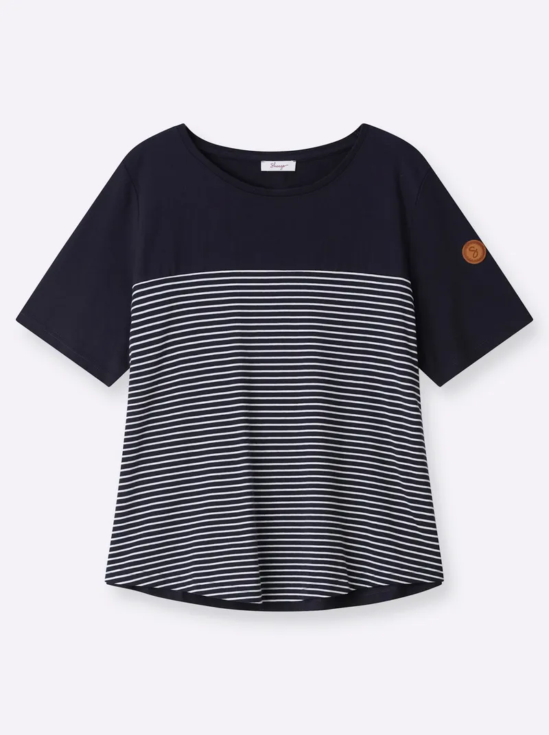 sheego Streifenshirt tiefblau-weiß-geringelt, Tiefblau-weiß-geringelt, – Produktbild 1 von 2