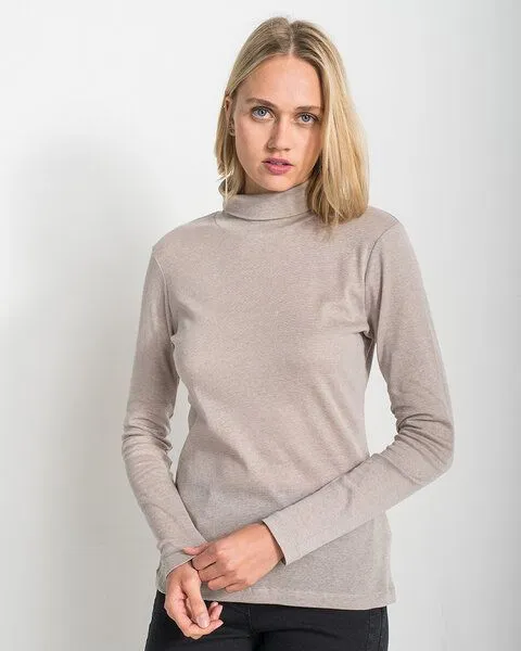 Alma & Lovis Alma & Lovis Rollkragenshirt aus Bio-Baumwoll-Jersey | Melange Rolli, Beige, – Produktbild 1 von 4