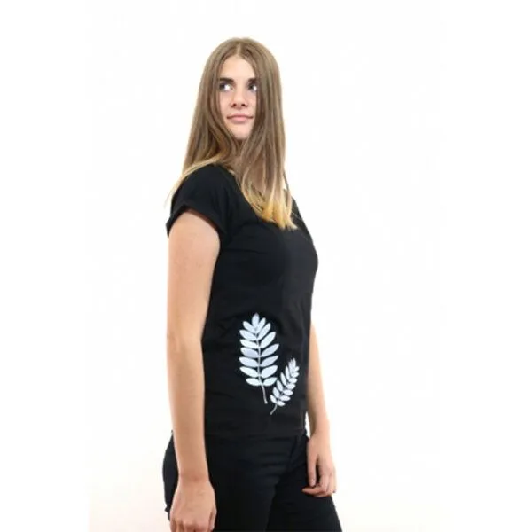 Spangeltangel Spangeltangel Damenshirt "Vogelbeerblätter", T-Shirt, gedrucktes florales Motiv, für Frauen, Schwarz, – Produktbild 3 von 4