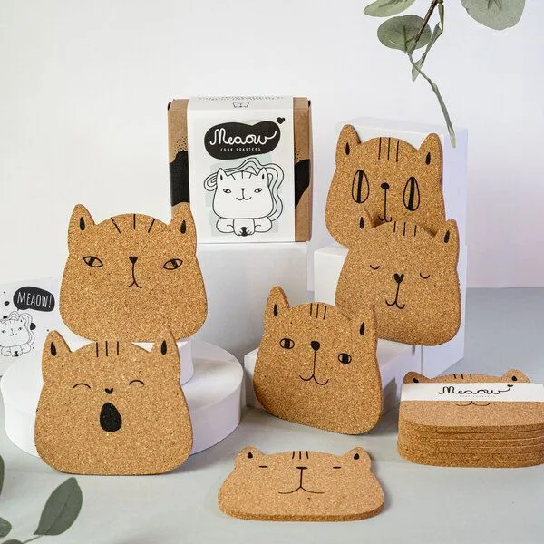 PepMelon Katzen Korkuntersetzer aus Kork, 6er set – Produktbild 1 von 3