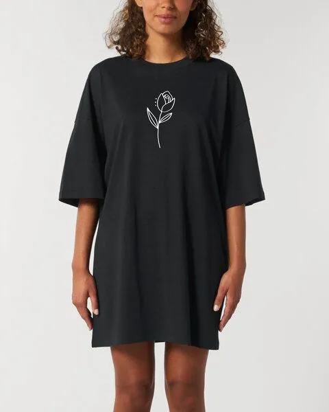 Human Family Human Family Bio Damen oversize T-Shirt-Kleid "Flower", Schwarz, – Produktbild 3 von 3