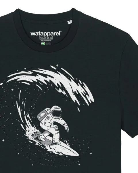 watapparel watapparel T-Shirt Unisex Surfing Spaceman, Black, – Produktbild 3 von 3