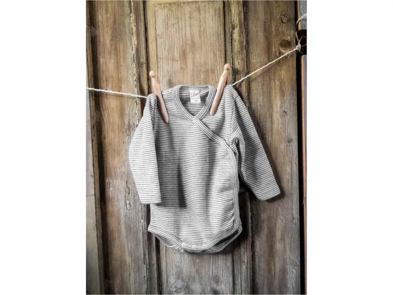 Lilano Lilano Baby Wickelbody Langarm Wolle Seide grau-geringelt Gr.56, Grau, – Produktbild 2 von 2