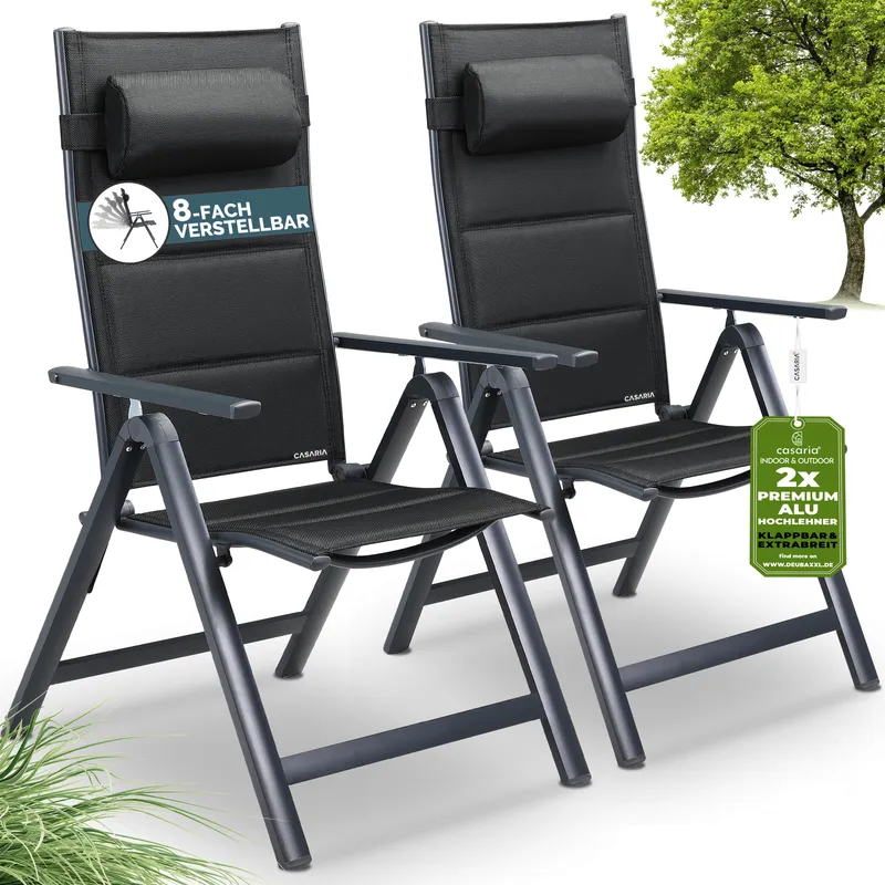 Casaria® Gartenstuhl Hochlehner klappbar Bern Premium 2er-Set Anthrazit Alu gepolstert & verstellbar, Anthrazit, – Produktbild 2 von 2