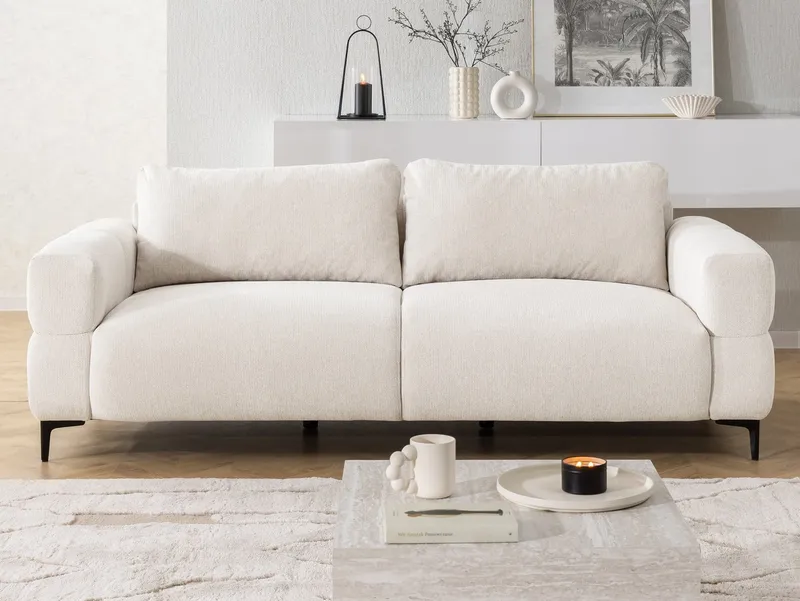 S-Style Möbel 3-Sitzer Sofa Cardea in Bubble-Optik aus weichem Strukturstoff, mit Wellenfederung und hohem Sitzkomfort, Beige, – Produktbild 1 von 5