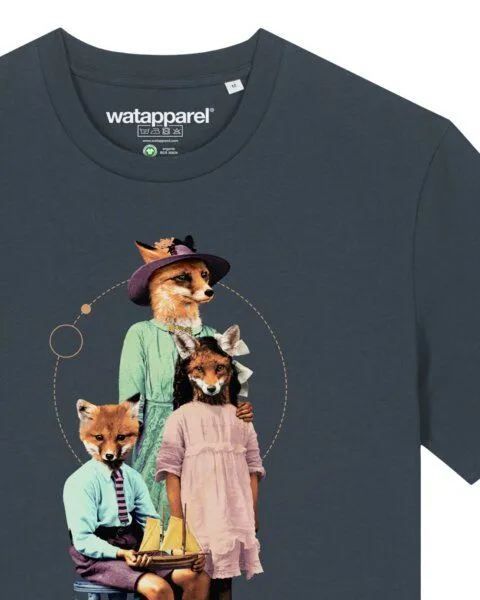 watapparel watapparel T-Shirt Unisex Fancy Fox, India ink grey, – Produktbild 3 von 4