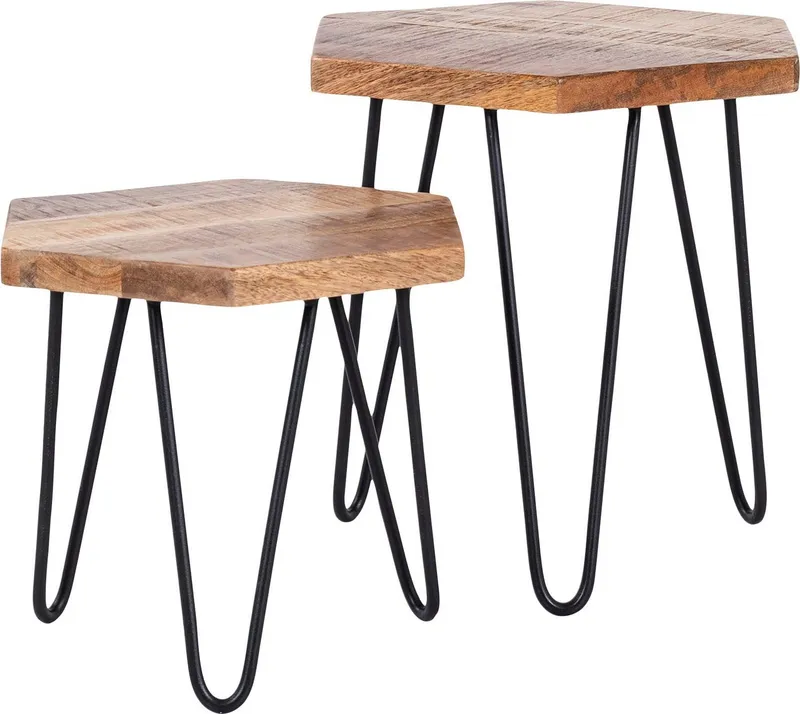 byLIVING Beistelltisch Elea, aus Massivholz, bestehend aus 2 Tischen, Braun, – Produktbild 3 von 5