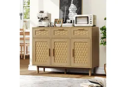 Simurq Sideboard Küchenschrank mit Rattangeflecht,3 Türen & 3 Schubladen,108x40x80 cm (2 Pakete, Aufbewahrungsschrank für Küche, Esszimmer, Rattan Kommode mit Verstellbaren Ablagen,Buffetschrank), Platzsparend,Pflegeleicht,Stabil,Verstellbare Einlegeböden – Produktbild 1 von 1