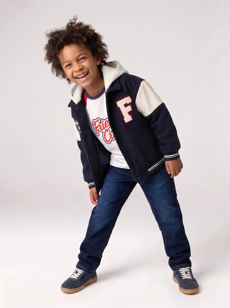 Vertbaudet Vertbaudet Jungen Collegejacke mit abnehmbarer Kapuze Wollmix, Marine, – Produktbild 4 von 4