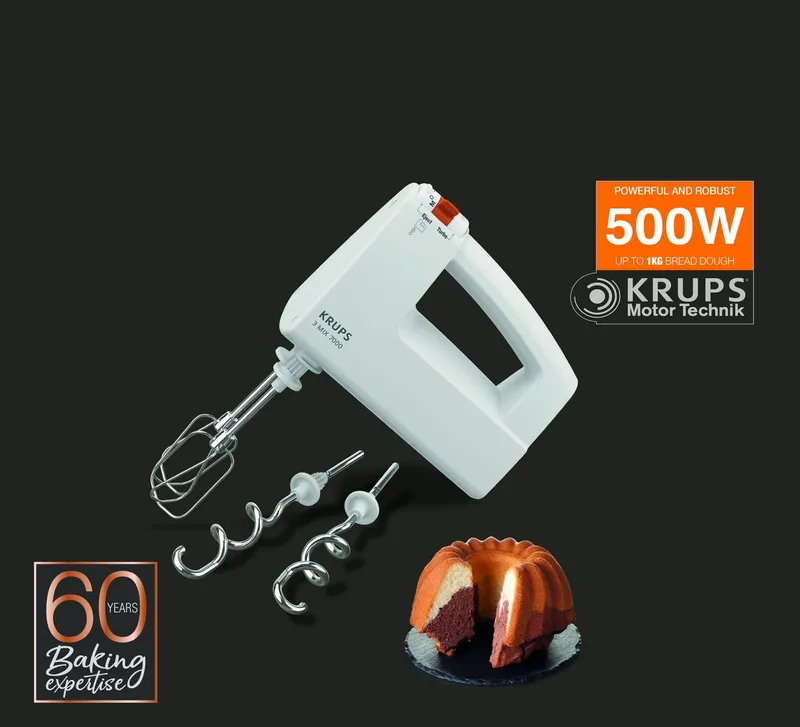 Krups Krups Handmixer "3 Mix 7000 F60814" 500 Watt, Weiß, – Produktbild 5 von 8