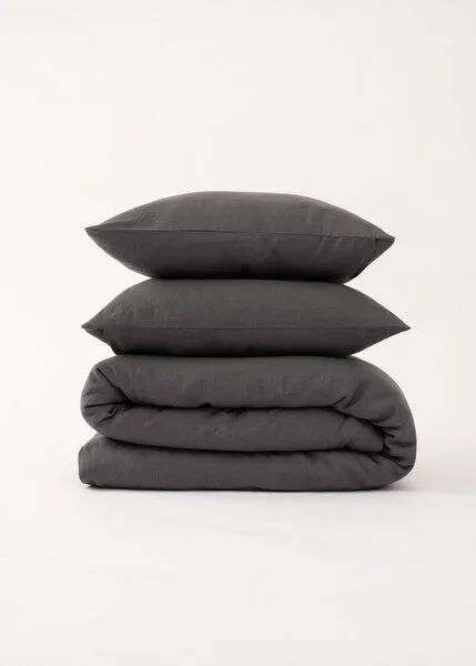 AmourLinen AmourLinen Bettwäsche-Set aus Leinen, Anthrazit, – Produktbild 1 von 3