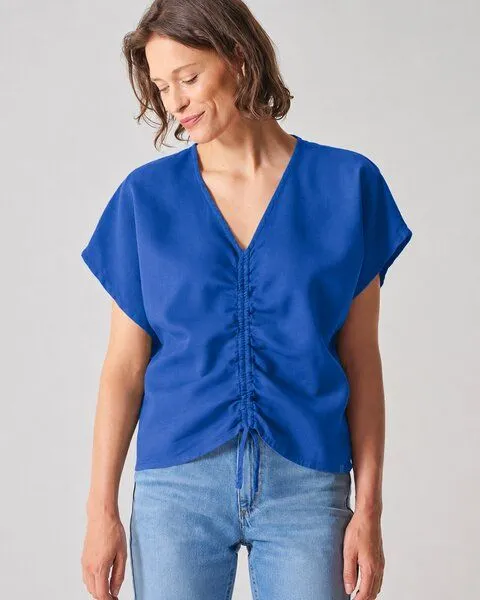 HempAge HempAge Geraffte Sommerbluse Hanf/Biobaumwolle, Royal (blau), – Produktbild 3 von 4
