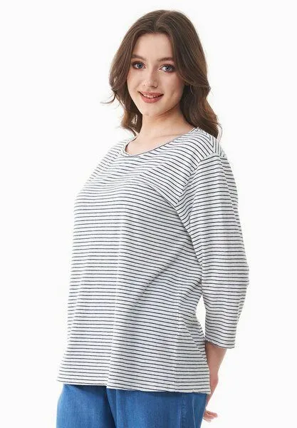 ORGANICATION ORGANICATION 3/4 Arm Shirt aus Bio-Baumwolle und Leinen, Off white/navy, – Produktbild 4 von 4