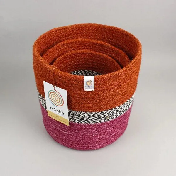reSpiin reSpiin 3er-Set große Jute-Körbe - Zickzack, Fire, – Produktbild 3 von 4