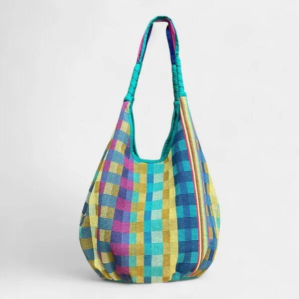 Dragolina Dragolina Ballontasche Nomad aus Webstoff der Pwo Karen, Tropical green karo (türkis), – Produktbild 1 von 1