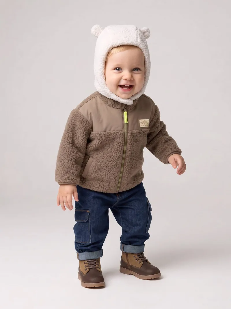 Vertbaudet Baby Teddyfleece-Jacke mit Reißverschluss, Taupe, – Produktbild 1 von 4