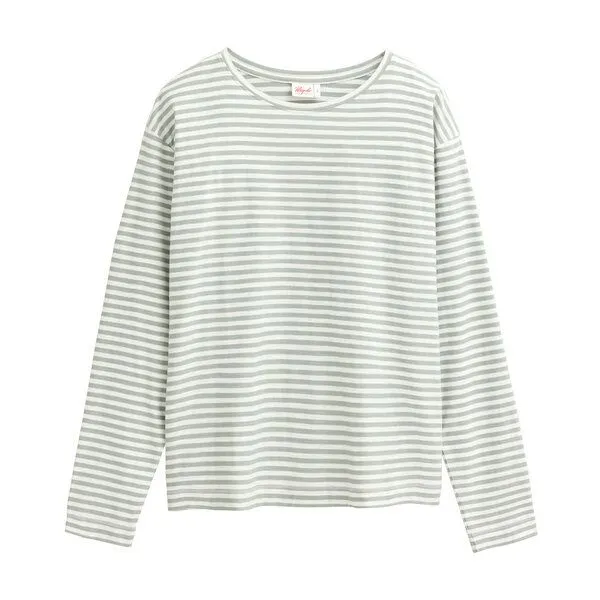 People Wear Organic People Wear Organic Langarmshirt, geringelt, Bio-Baumwolle, Salbei geringelt, – Produktbild 1 von 3